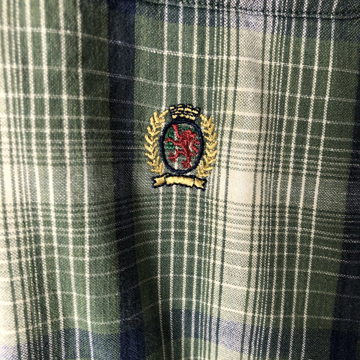 Vintage 1990'S Tommy Hilfiger short-sleeved button-down checked shirt, made in Spain, size L, men's cotton green type Vintage Second Hand