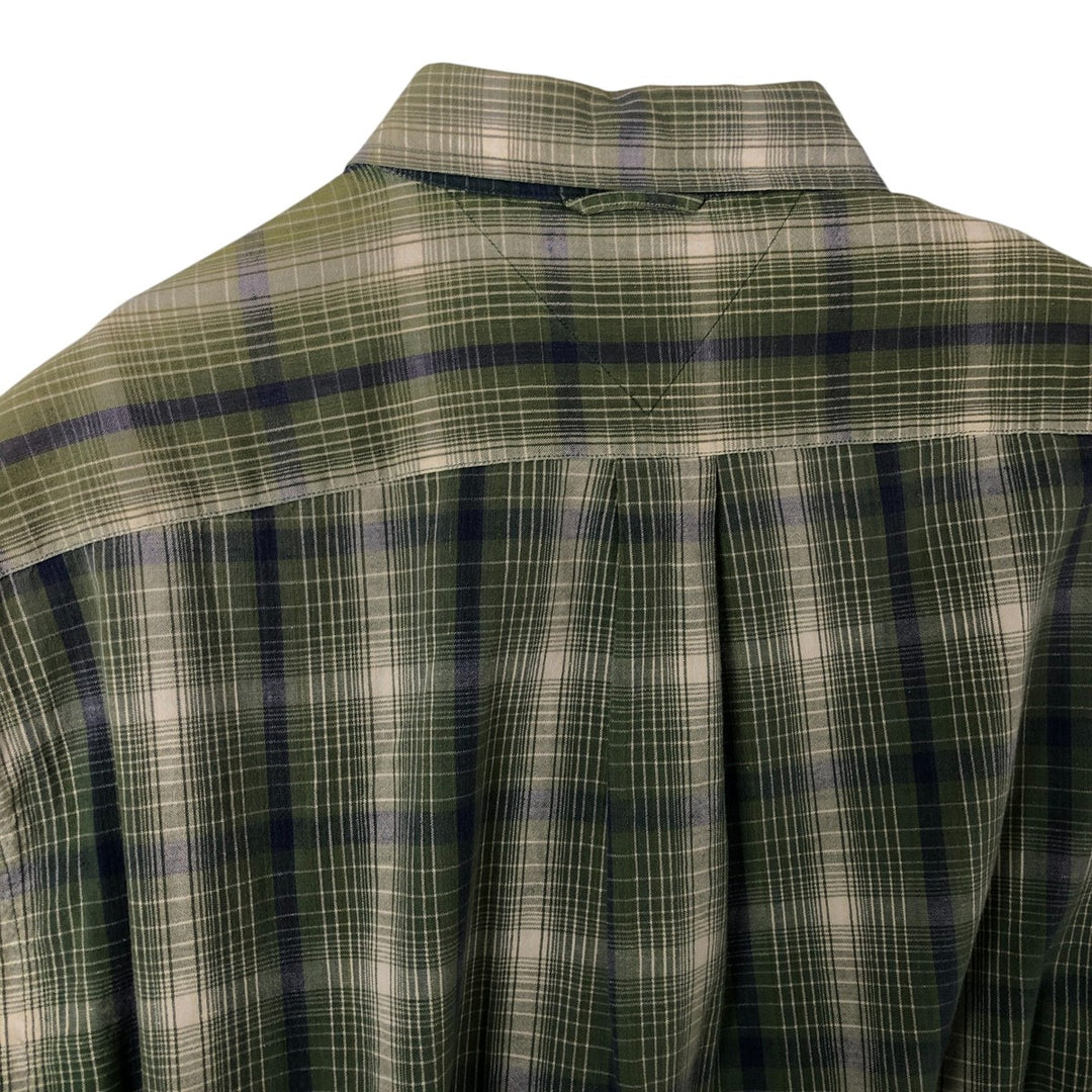Vintage 1990'S Tommy Hilfiger short-sleeved button-down checked shirt, made in Spain, size L, men's cotton green type Vintage Second Hand