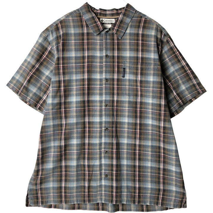 Columbia Ombre Check Short Sleeve Check Shirt, Box Shirt, Men's XL cotton navy blue type Vintage Second Hand