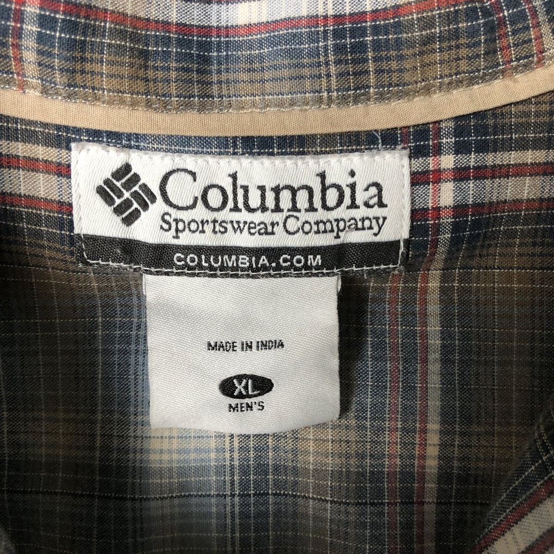 Columbia Ombre Check Short Sleeve Check Shirt, Box Shirt, Men's XL cotton navy blue type Vintage Second Hand