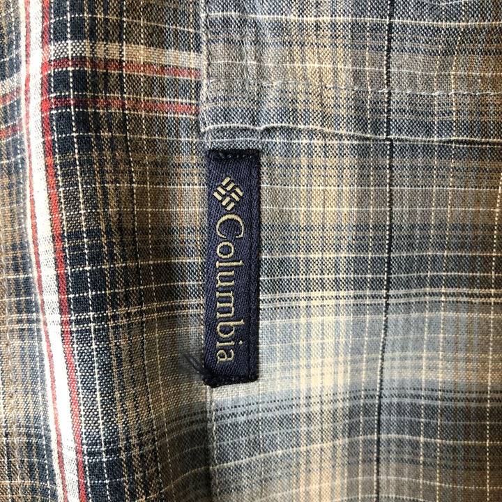 Columbia Ombre Check Short Sleeve Check Shirt, Box Shirt, Men's XL cotton navy blue type Vintage Second Hand