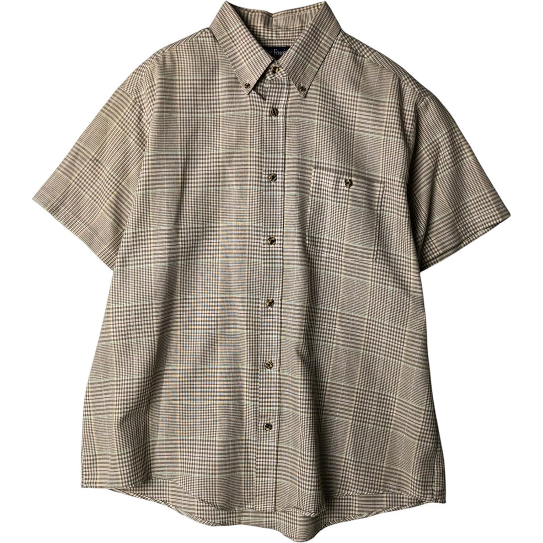 Par Four Gun Club Check Short Sleeve Button-Down Check Shirt, Made in USA, Men's XL cotton beige type brown Vintage Second Hand