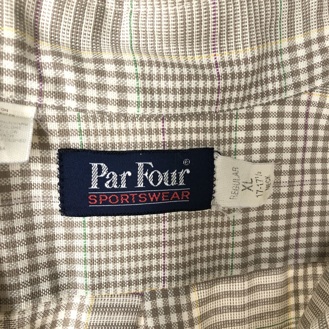 Par Four Gun Club Check Short Sleeve Button-Down Check Shirt, Made in USA, Men's XL cotton beige type brown Vintage Second Hand