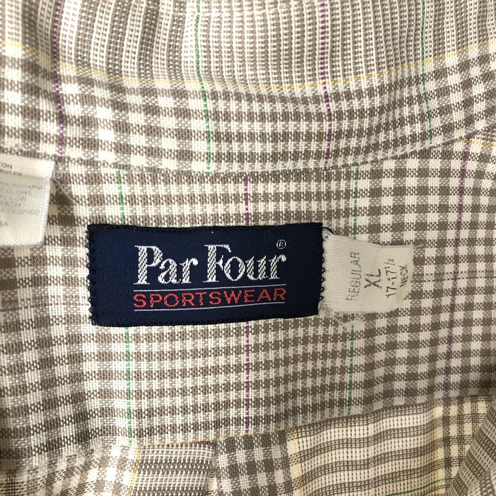 Par Four Gun Club Check Short Sleeve Button-Down Check Shirt, Made in USA, Men's XL cotton beige type brown Vintage Second Hand