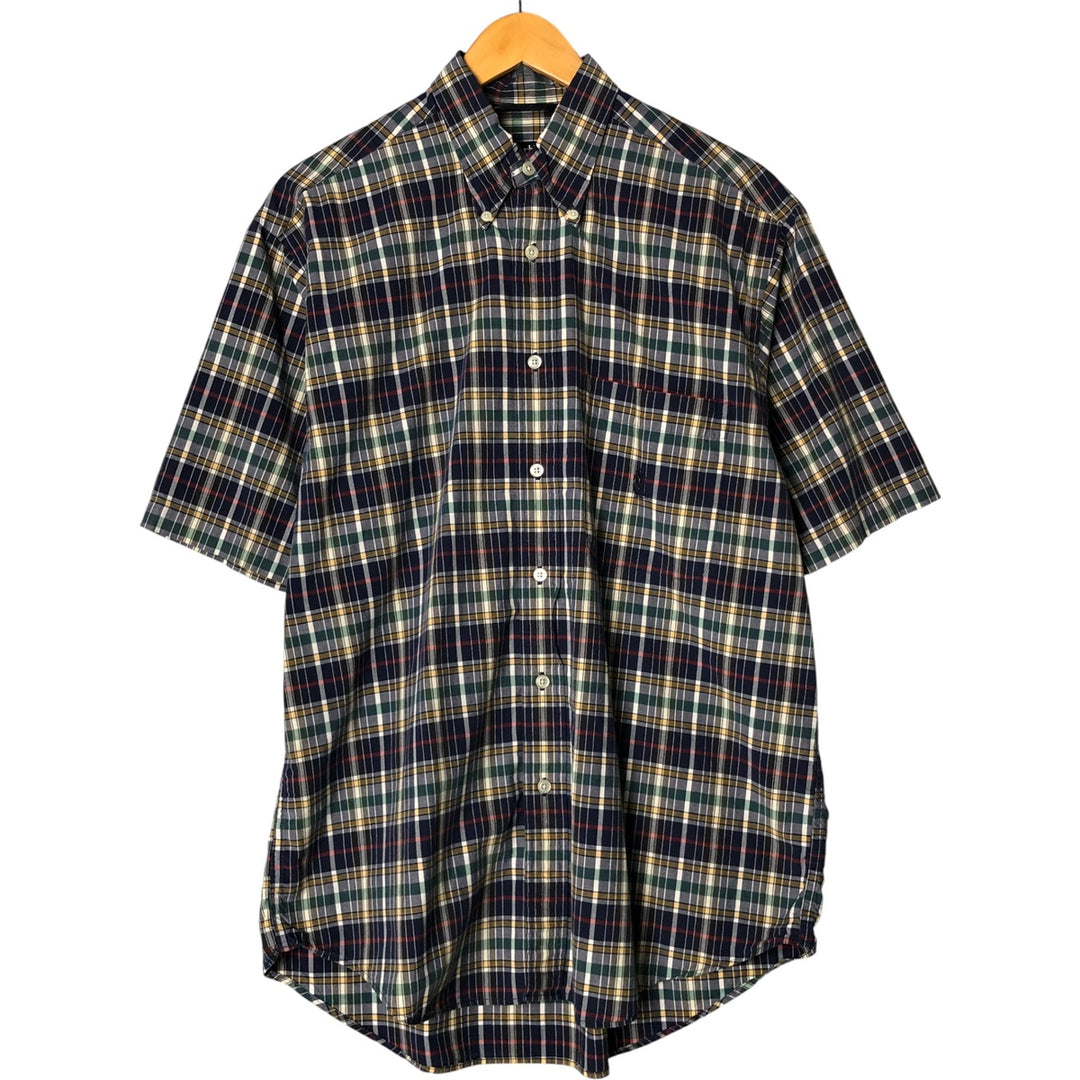 90'S NAUTICA short sleeve button down check shirt, men's size M, vintage cotton navy blue type Vintage Second Hand