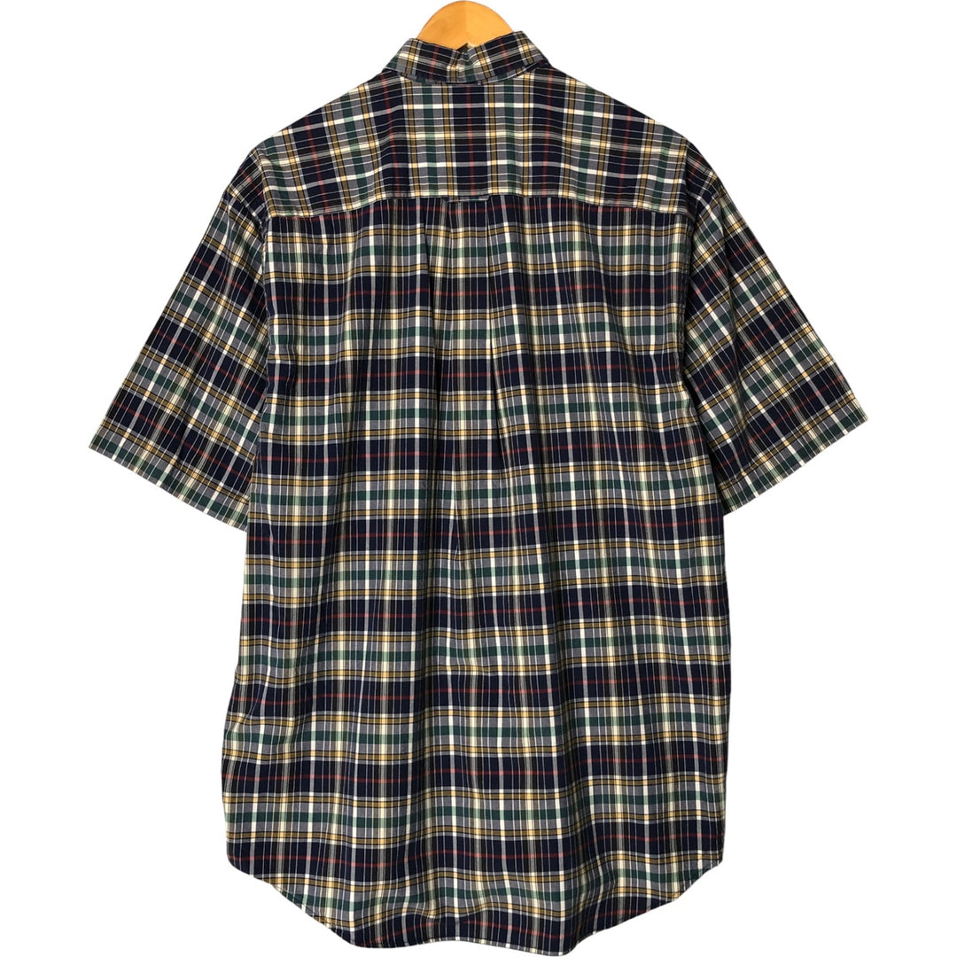 90'S NAUTICA short sleeve button down check shirt, men's size M, vintage cotton navy blue type Vintage Second Hand