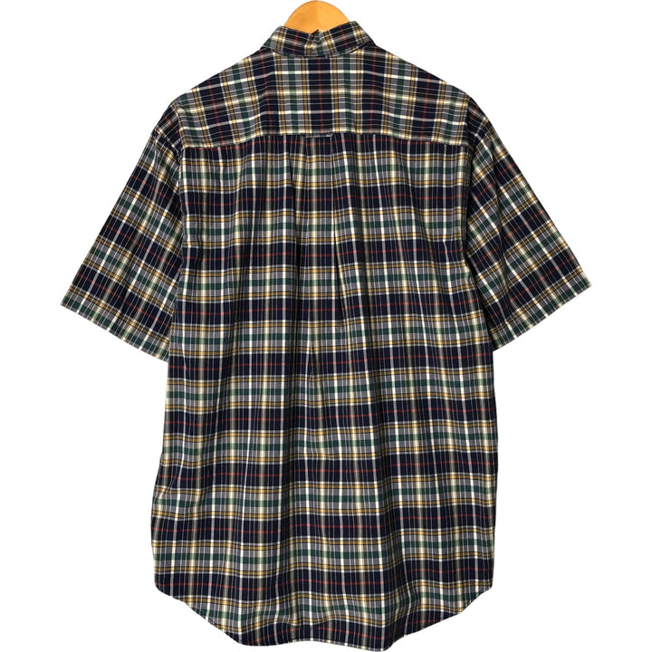 90'S NAUTICA short sleeve button down check shirt, men's size M, vintage cotton navy blue type Vintage Second Hand