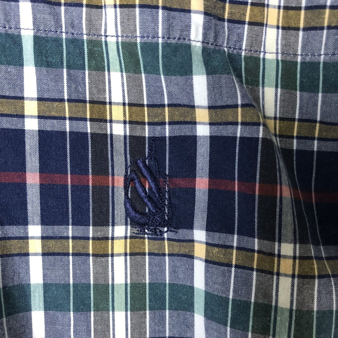 90'S NAUTICA short sleeve button down check shirt, men's size M, vintage cotton navy blue type Vintage Second Hand