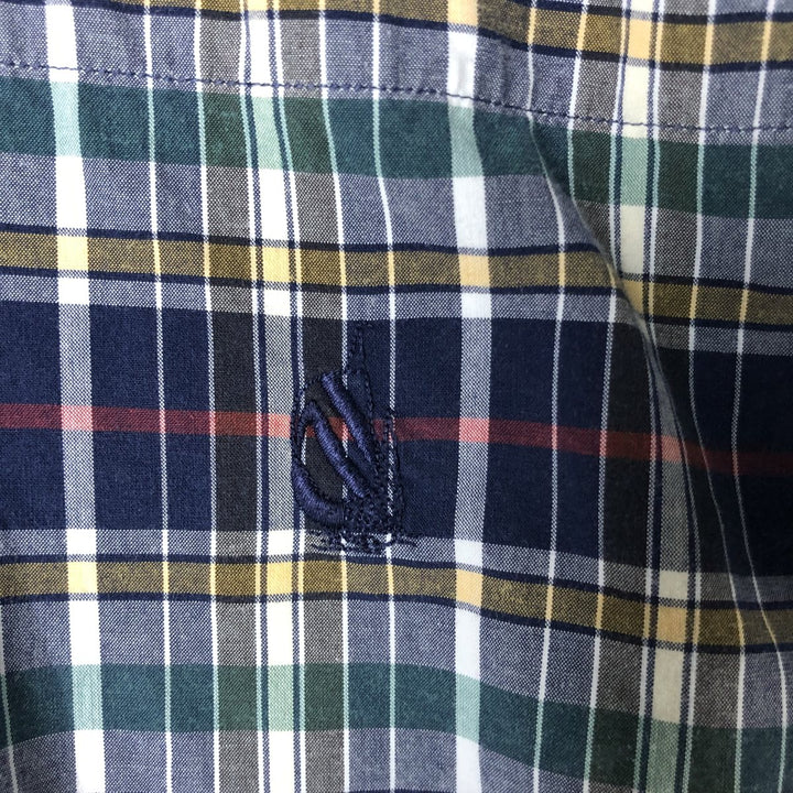 90'S NAUTICA short sleeve button down check shirt, men's size M, vintage cotton navy blue type Vintage Second Hand