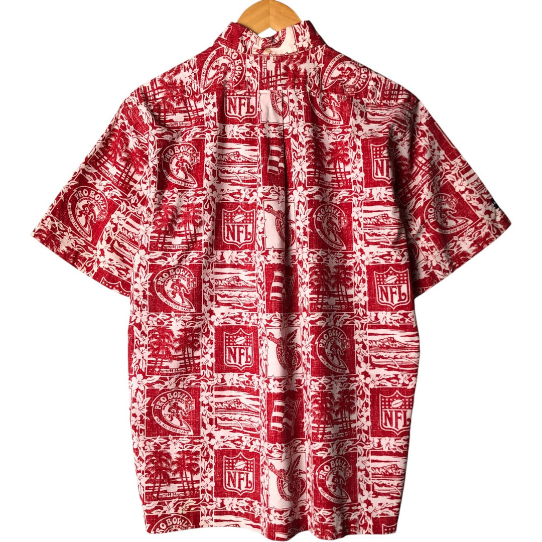 Reyn Spooner NFL Half-Button All-Over Print Button-Down Hawaiian Aloha Shirt, Box Shirt, Men's Size Medium cotton red type Vintage Second Hand