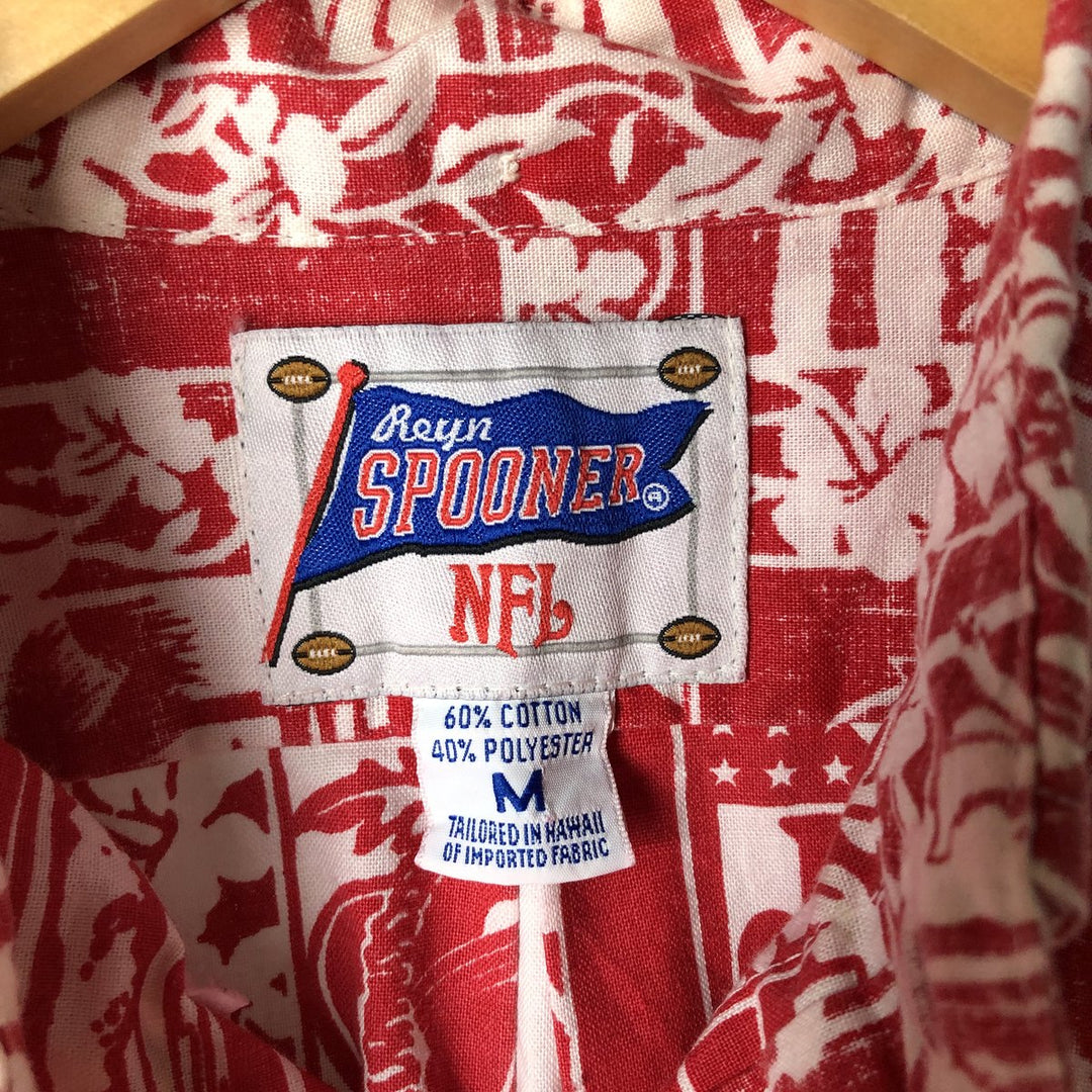 Reyn Spooner NFL Half-Button All-Over Print Button-Down Hawaiian Aloha Shirt, Box Shirt, Men's Size Medium cotton red type Vintage Second Hand