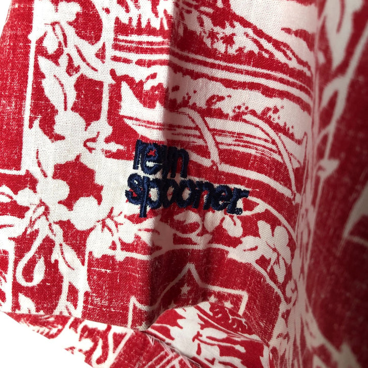 Reyn Spooner NFL Half-Button All-Over Print Button-Down Hawaiian Aloha Shirt, Box Shirt, Men's Size Medium cotton red type Vintage Second Hand