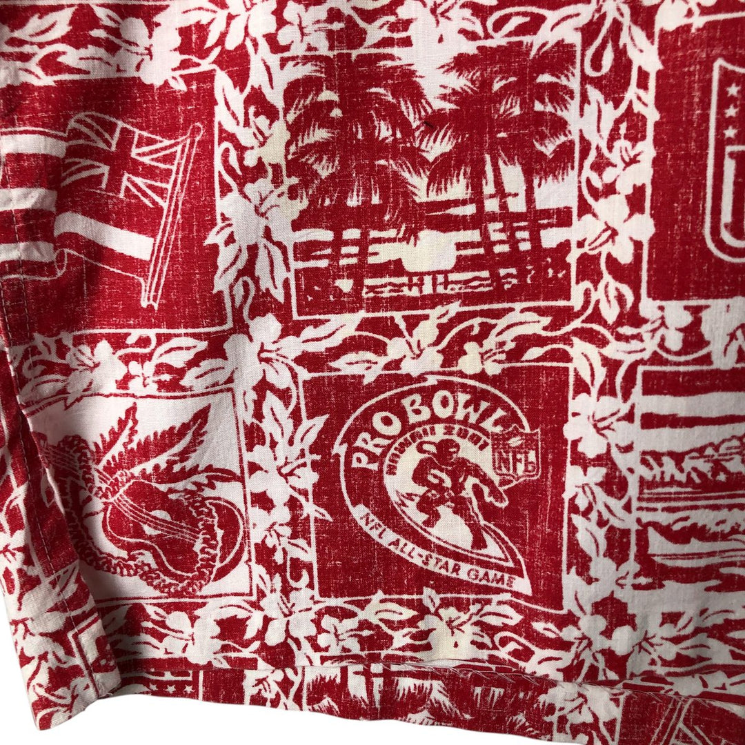 Reyn Spooner NFL Half-Button All-Over Print Button-Down Hawaiian Aloha Shirt, Box Shirt, Men's Size Medium cotton red type Vintage Second Hand