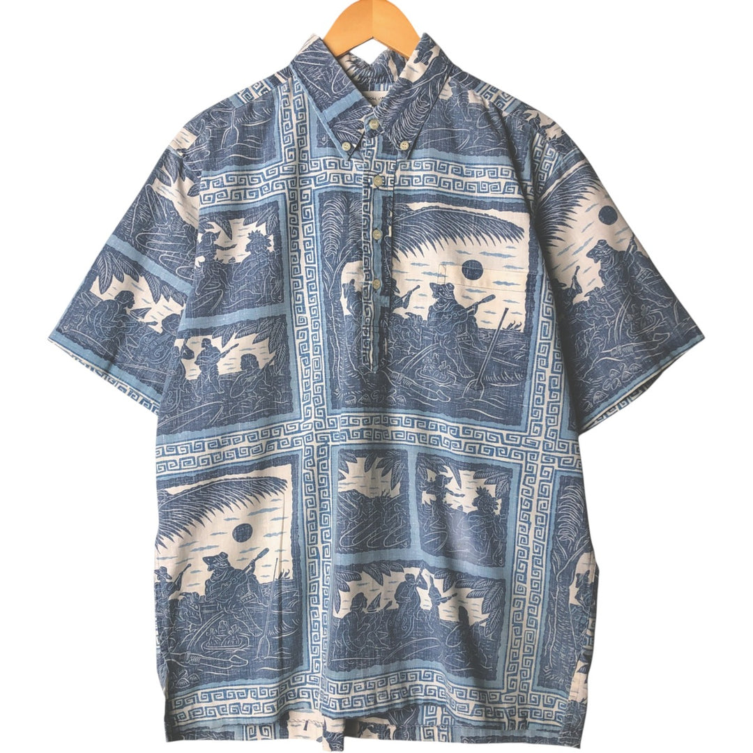 Reyn Spooner Dietrich Variez Collection All-over Print Button-Down Hawaiian Aloha Shirt Box Shirt Men's L Size cotton blue type Vintage Second Hand