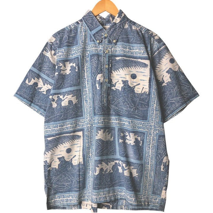 Reyn Spooner Dietrich Variez Collection All-over Print Button-Down Hawaiian Aloha Shirt Box Shirt Men's L Size cotton blue type Vintage Second Hand