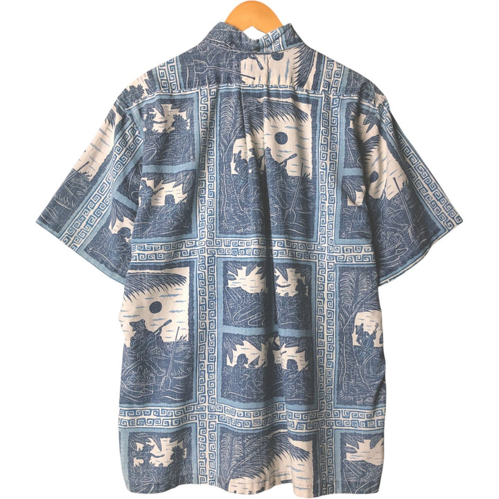 Reyn Spooner Dietrich Variez Collection All-over Print Button-Down Hawaiian Aloha Shirt Box Shirt Men's L Size cotton blue type Vintage Second Hand