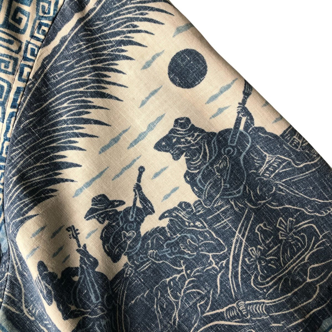 Reyn Spooner Dietrich Variez Collection All-over Print Button-Down Hawaiian Aloha Shirt Box Shirt Men's L Size cotton blue type Vintage Second Hand
