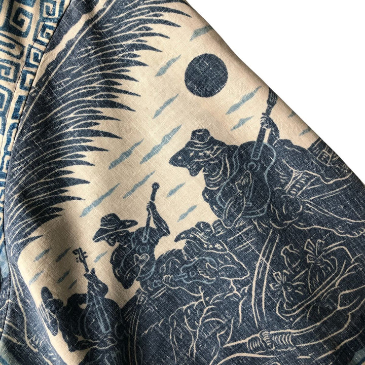Reyn Spooner Dietrich Variez Collection All-over Print Button-Down Hawaiian Aloha Shirt Box Shirt Men's L Size cotton blue type Vintage Second Hand