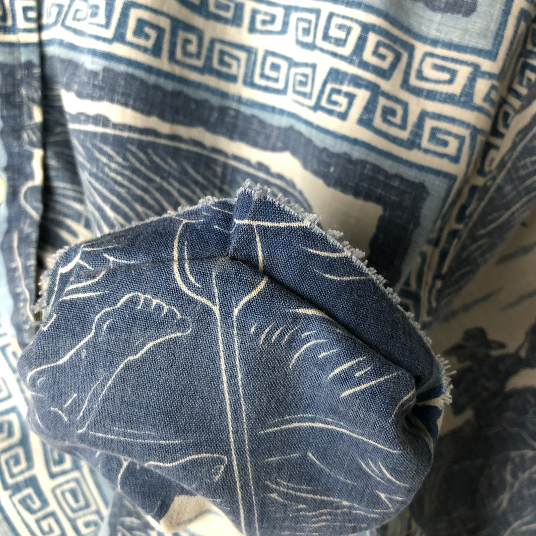 Reyn Spooner Dietrich Variez Collection All-over Print Button-Down Hawaiian Aloha Shirt Box Shirt Men's L Size cotton blue type Vintage Second Hand