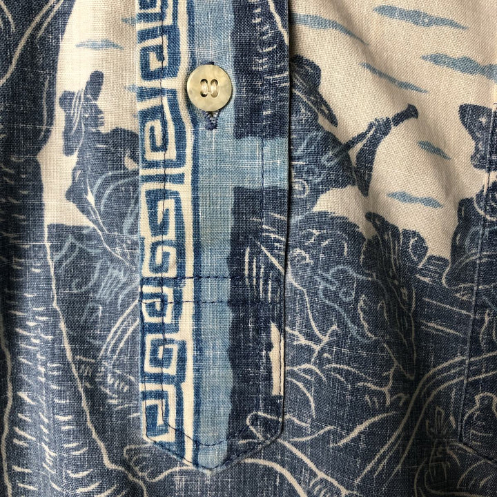 Reyn Spooner Dietrich Variez Collection All-over Print Button-Down Hawaiian Aloha Shirt Box Shirt Men's L Size cotton blue type Vintage Second Hand