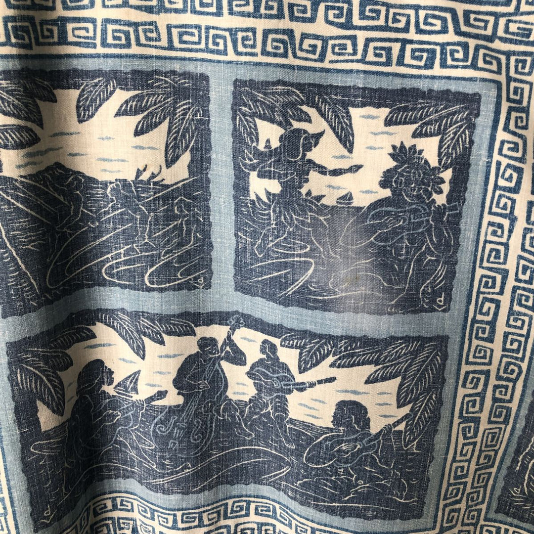 Reyn Spooner Dietrich Variez Collection All-over Print Button-Down Hawaiian Aloha Shirt Box Shirt Men's L Size cotton blue type Vintage Second Hand