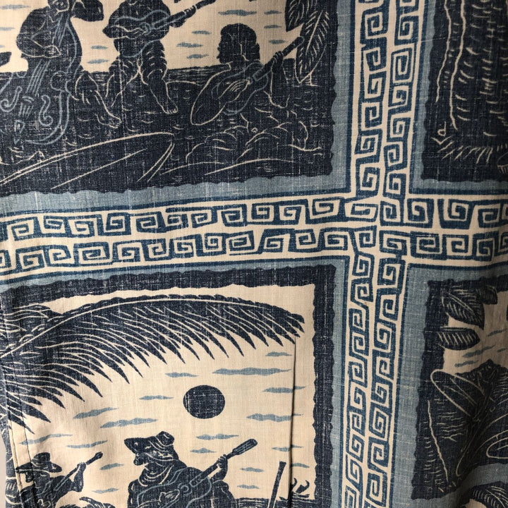 Reyn Spooner Dietrich Variez Collection All-over Print Button-Down Hawaiian Aloha Shirt Box Shirt Men's L Size cotton blue type Vintage Second Hand