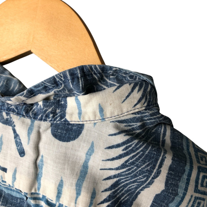 Reyn Spooner Dietrich Variez Collection All-over Print Button-Down Hawaiian Aloha Shirt Box Shirt Men's L Size cotton blue type Vintage Second Hand