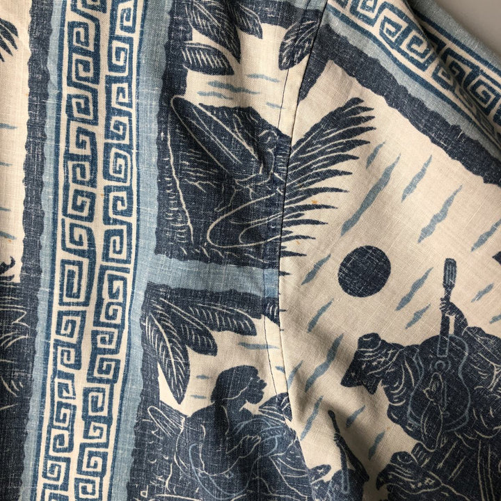 Reyn Spooner Dietrich Variez Collection All-over Print Button-Down Hawaiian Aloha Shirt Box Shirt Men's L Size cotton blue type Vintage Second Hand