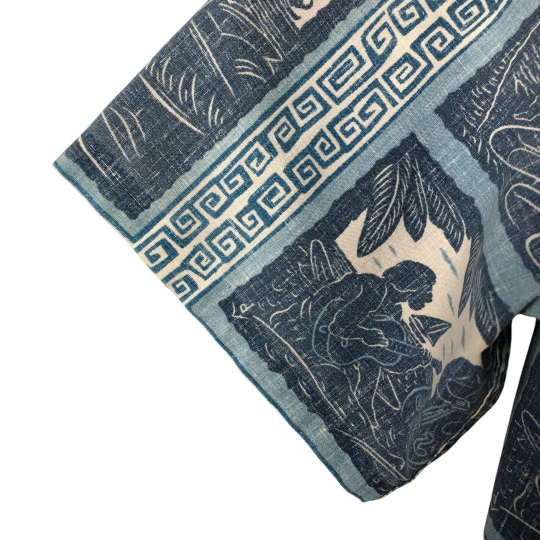 Reyn Spooner Dietrich Variez Collection All-over Print Button-Down Hawaiian Aloha Shirt Box Shirt Men's L Size cotton blue type Vintage Second Hand