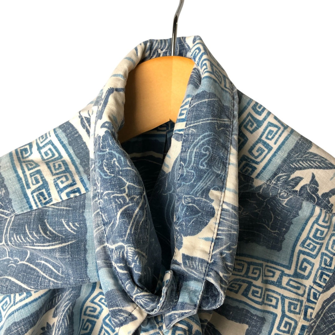 Reyn Spooner Dietrich Variez Collection All-over Print Button-Down Hawaiian Aloha Shirt Box Shirt Men's L Size cotton blue type Vintage Second Hand