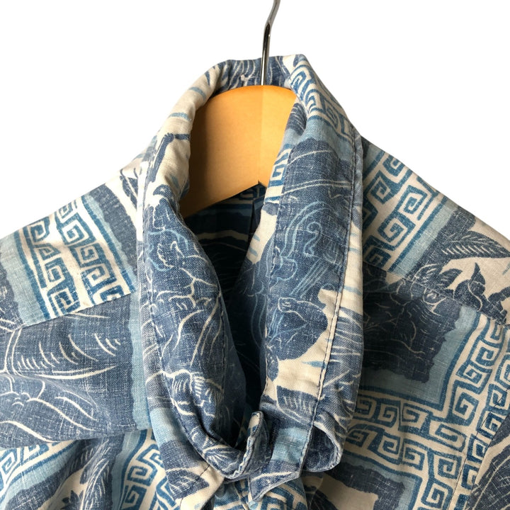 Reyn Spooner Dietrich Variez Collection All-over Print Button-Down Hawaiian Aloha Shirt Box Shirt Men's L Size cotton blue type Vintage Second Hand