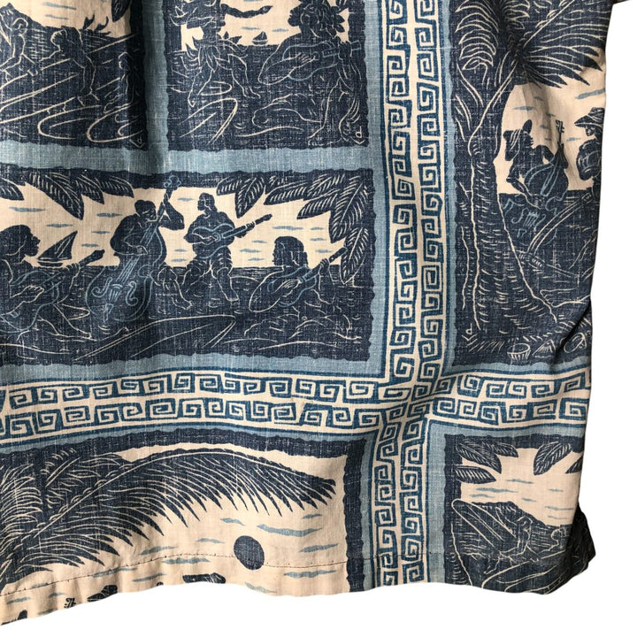 Reyn Spooner Dietrich Variez Collection All-over Print Button-Down Hawaiian Aloha Shirt Box Shirt Men's L Size cotton blue type Vintage Second Hand