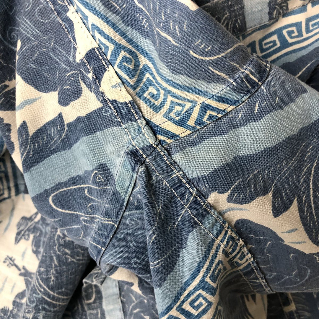 Reyn Spooner Dietrich Variez Collection All-over Print Button-Down Hawaiian Aloha Shirt Box Shirt Men's L Size cotton blue type Vintage Second Hand