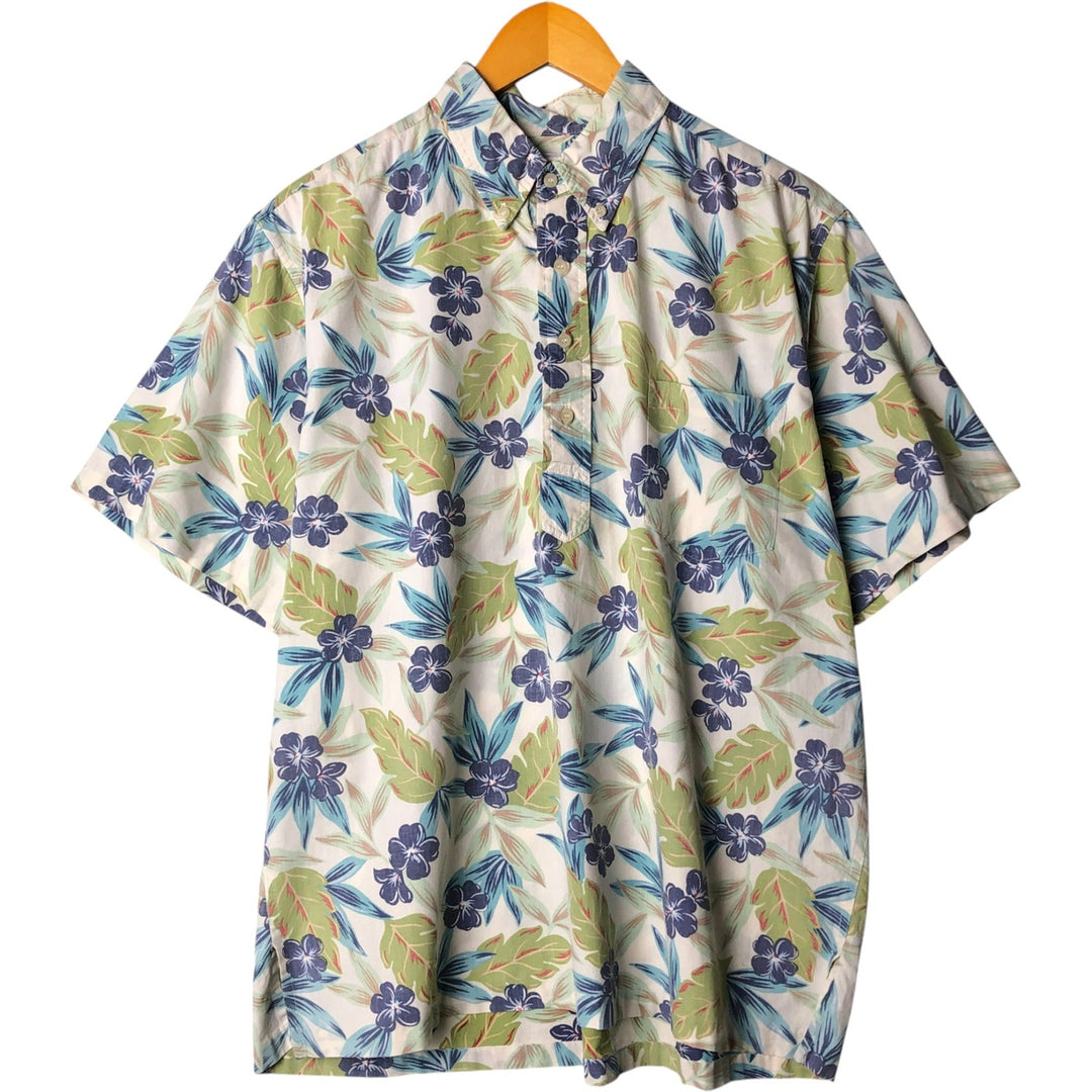 90'S Reyn Spooner Swimsuit Tag All-Over Print Pullover Button-Down Hawaiian Aloha Shirt Box Shirt Men's L Size cotton pale white type Vintage Second Hand