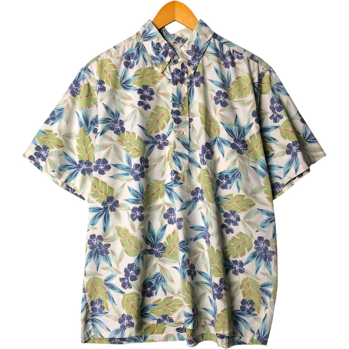 90'S Reyn Spooner Swimsuit Tag All-Over Print Pullover Button-Down Hawaiian Aloha Shirt Box Shirt Men's L Size cotton pale white type Vintage Second Hand