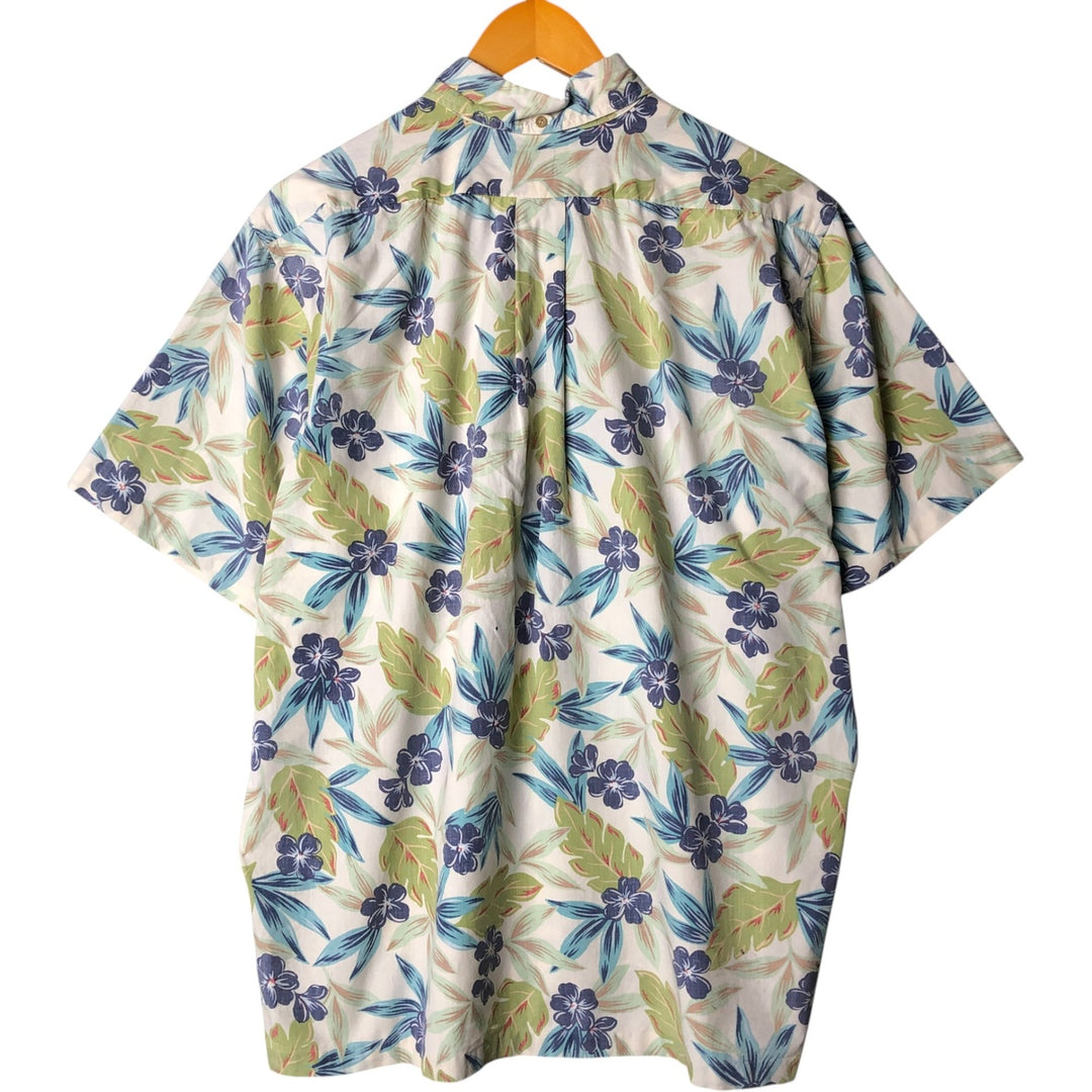 90'S Reyn Spooner Swimsuit Tag All-Over Print Pullover Button-Down Hawaiian Aloha Shirt Box Shirt Men's L Size cotton pale white type Vintage Second Hand