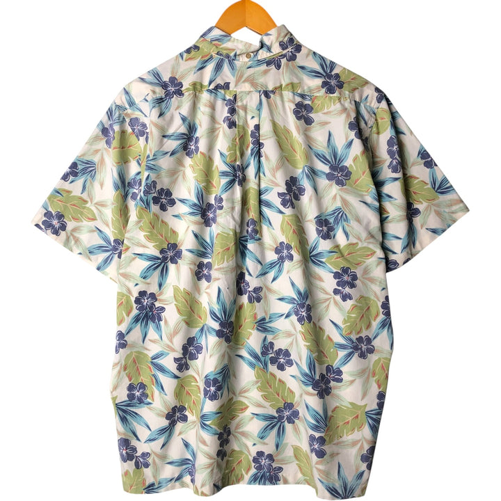 90'S Reyn Spooner Swimsuit Tag All-Over Print Pullover Button-Down Hawaiian Aloha Shirt Box Shirt Men's L Size cotton pale white type Vintage Second Hand