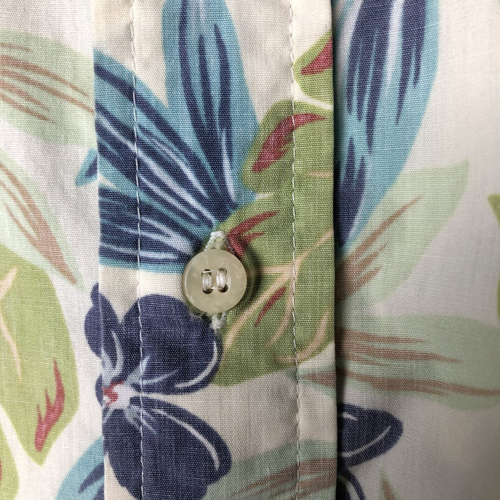 90'S Reyn Spooner Swimsuit Tag All-Over Print Pullover Button-Down Hawaiian Aloha Shirt Box Shirt Men's L Size cotton pale white type Vintage Second Hand