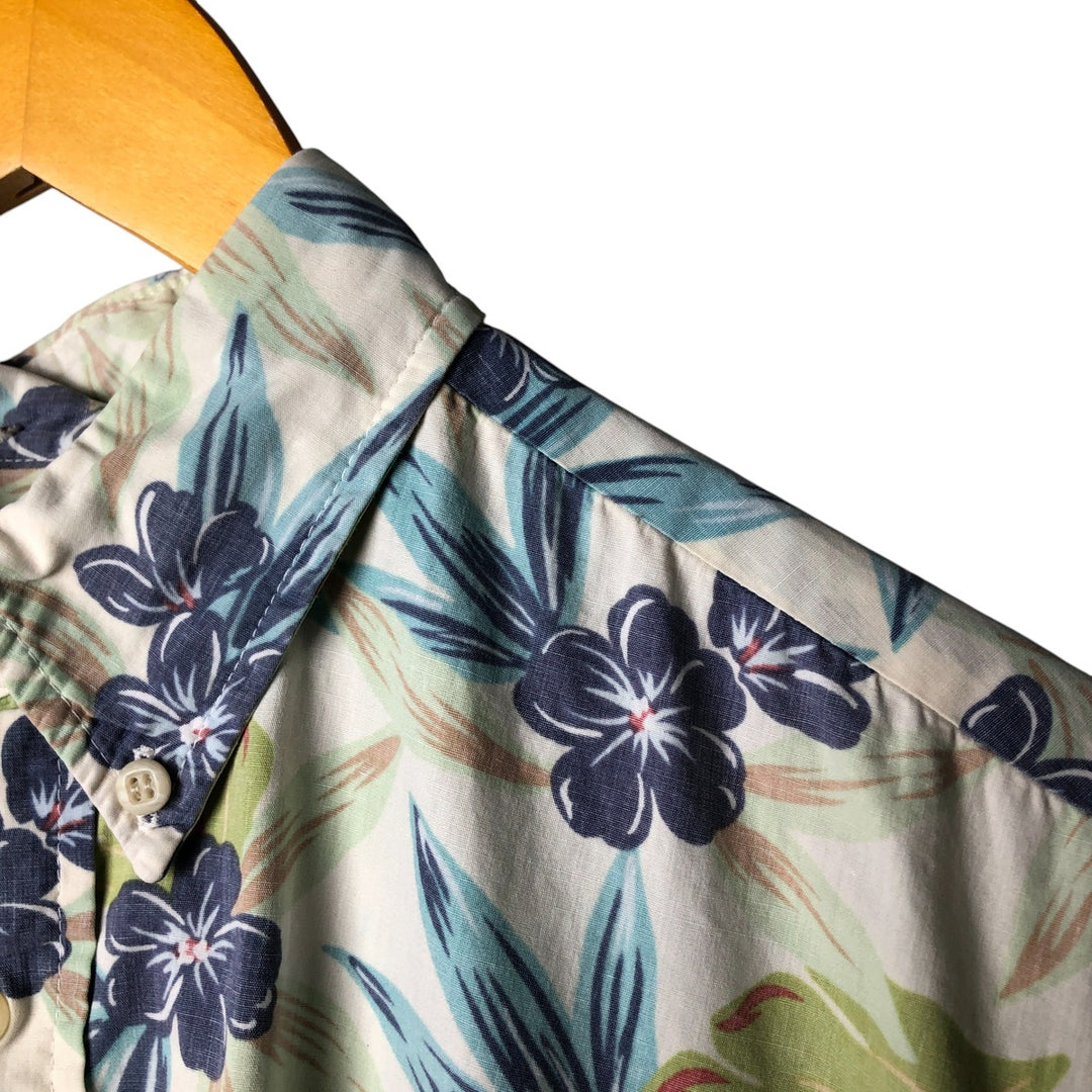 90'S Reyn Spooner Swimsuit Tag All-Over Print Pullover Button-Down Hawaiian Aloha Shirt Box Shirt Men's L Size cotton pale white type Vintage Second Hand