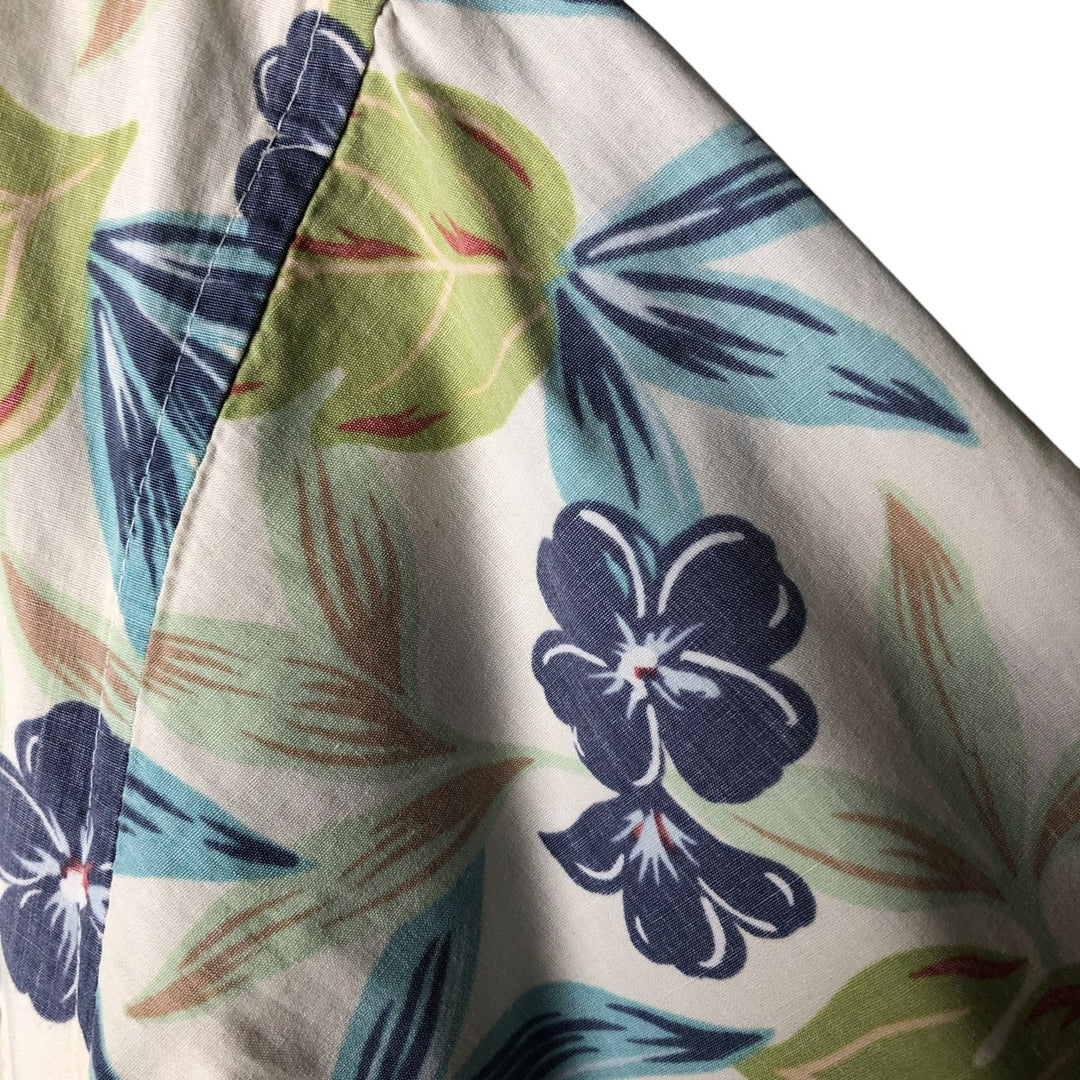 90'S Reyn Spooner Swimsuit Tag All-Over Print Pullover Button-Down Hawaiian Aloha Shirt Box Shirt Men's L Size cotton pale white type Vintage Second Hand