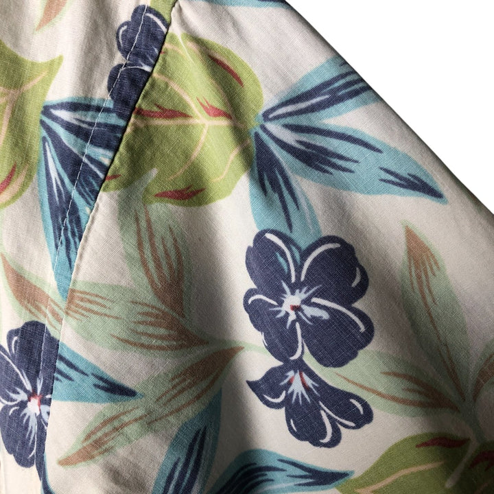 90'S Reyn Spooner Swimsuit Tag All-Over Print Pullover Button-Down Hawaiian Aloha Shirt Box Shirt Men's L Size cotton pale white type Vintage Second Hand