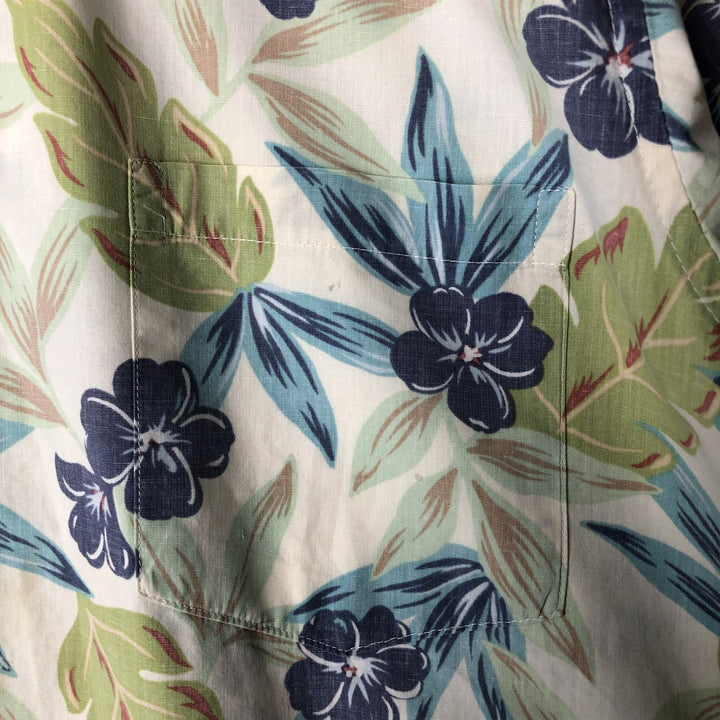 90'S Reyn Spooner Swimsuit Tag All-Over Print Pullover Button-Down Hawaiian Aloha Shirt Box Shirt Men's L Size cotton pale white type Vintage Second Hand