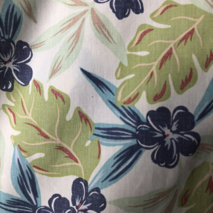 90'S Reyn Spooner Swimsuit Tag All-Over Print Pullover Button-Down Hawaiian Aloha Shirt Box Shirt Men's L Size cotton pale white type Vintage Second Hand