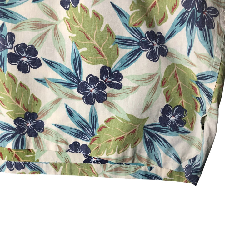 90'S Reyn Spooner Swimsuit Tag All-Over Print Pullover Button-Down Hawaiian Aloha Shirt Box Shirt Men's L Size cotton pale white type Vintage Second Hand