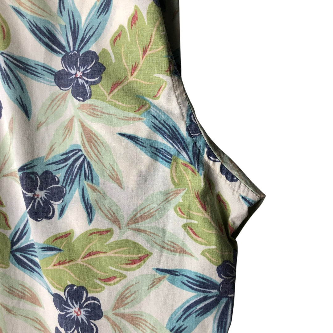 90'S Reyn Spooner Swimsuit Tag All-Over Print Pullover Button-Down Hawaiian Aloha Shirt Box Shirt Men's L Size cotton pale white type Vintage Second Hand