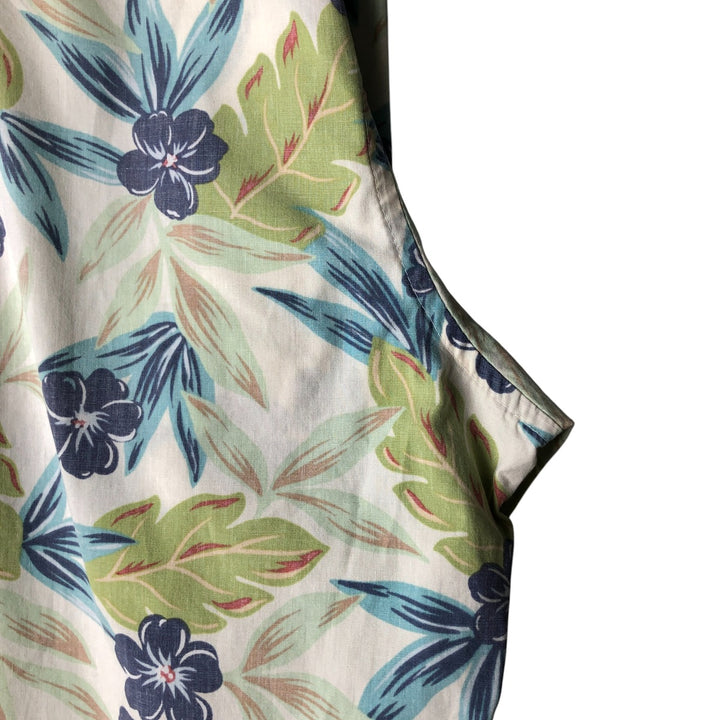 90'S Reyn Spooner Swimsuit Tag All-Over Print Pullover Button-Down Hawaiian Aloha Shirt Box Shirt Men's L Size cotton pale white type Vintage Second Hand