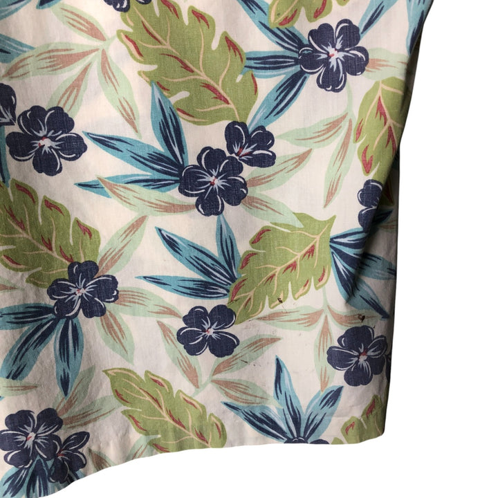 90'S Reyn Spooner Swimsuit Tag All-Over Print Pullover Button-Down Hawaiian Aloha Shirt Box Shirt Men's L Size cotton pale white type Vintage Second Hand