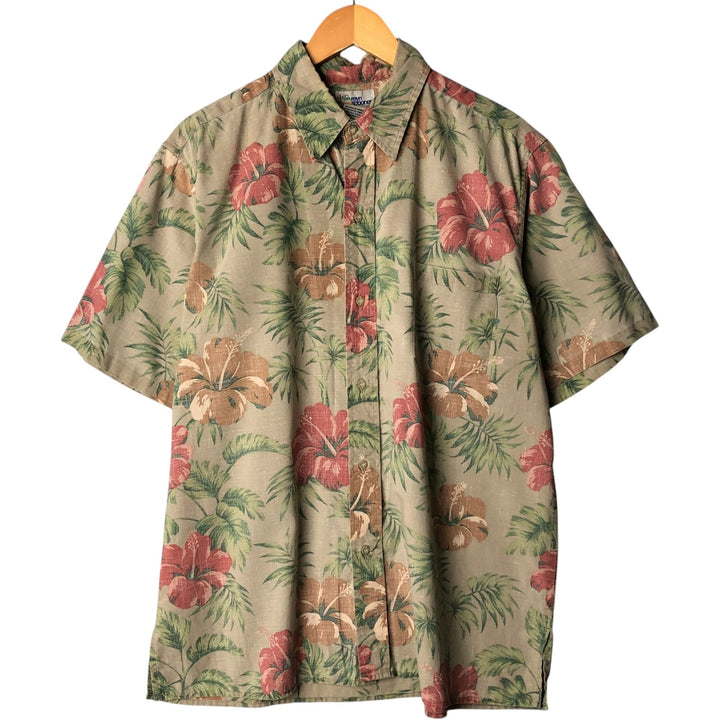90'S Reyn Spooner Swimsuit with Bikini Tag, Floral Print Hawaiian Aloha Shirt, Men's Size L, Vintage cotton Khaki type Vintage Second Hand