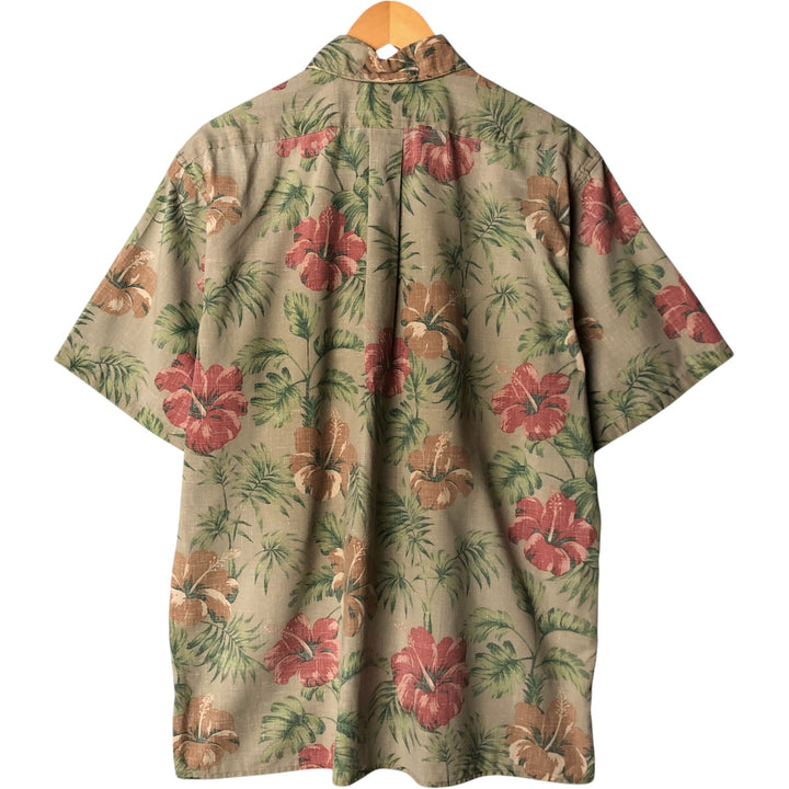 90'S Reyn Spooner Swimsuit with Bikini Tag, Floral Print Hawaiian Aloha Shirt, Men's Size L, Vintage cotton Khaki type Vintage Second Hand