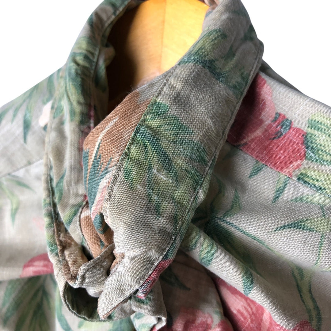 90'S Reyn Spooner Swimsuit with Bikini Tag, Floral Print Hawaiian Aloha Shirt, Men's Size L, Vintage cotton Khaki type Vintage Second Hand